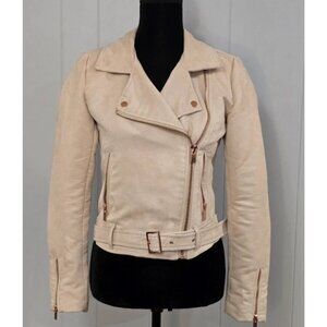 Lauren Conrad LC Moto Size 2 Women Faux Vegan Leather diagonal zip Crop Jacket